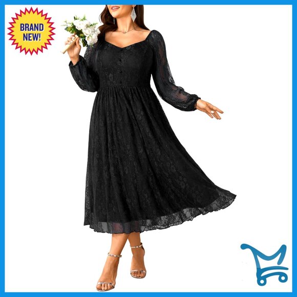 Lace Long Sleeve Maxi Dress Elegant Formal Wedding Guest Plus Size